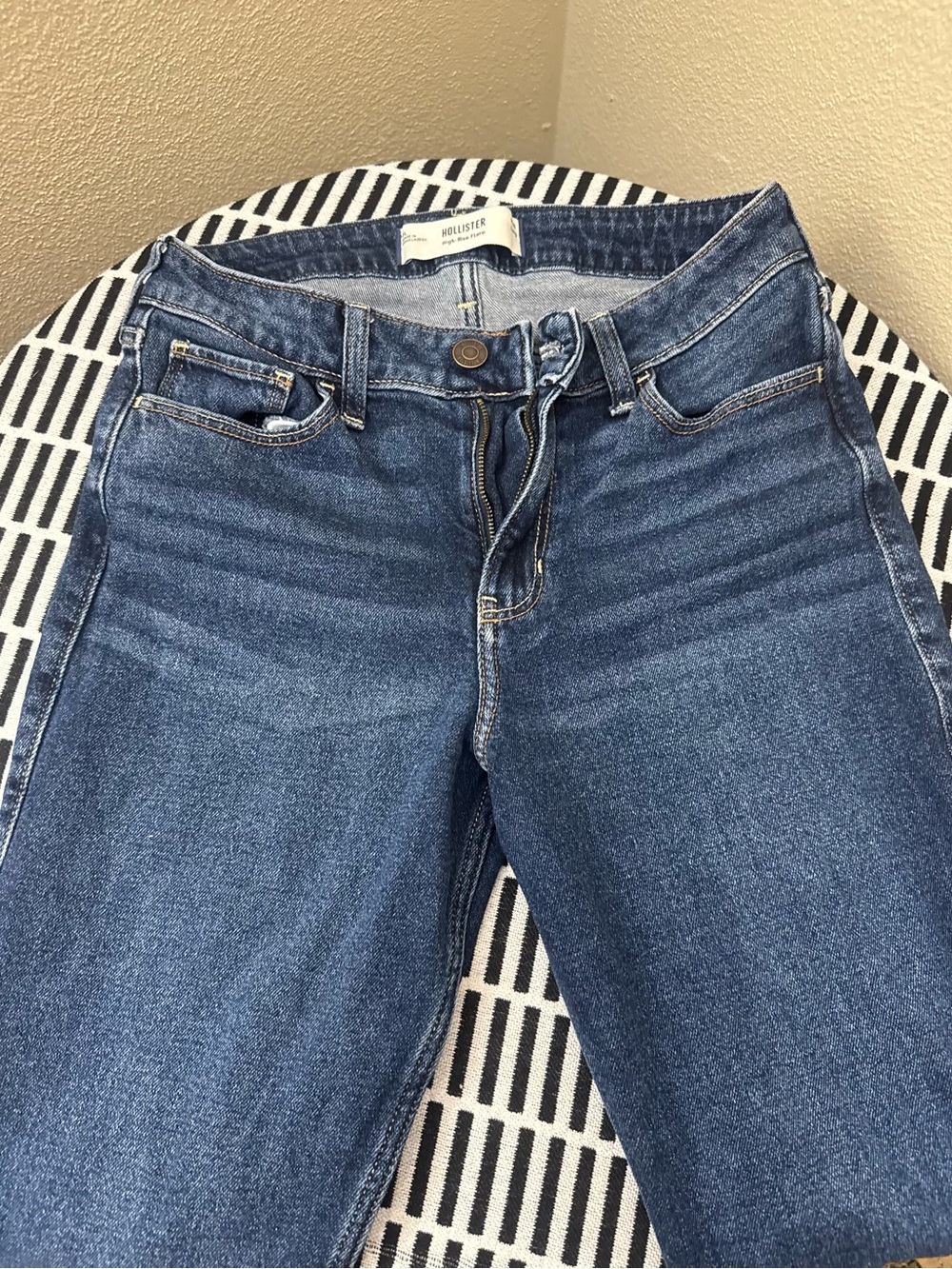 Hollister High-Rise Flare Jeans in Mid Blue Denim